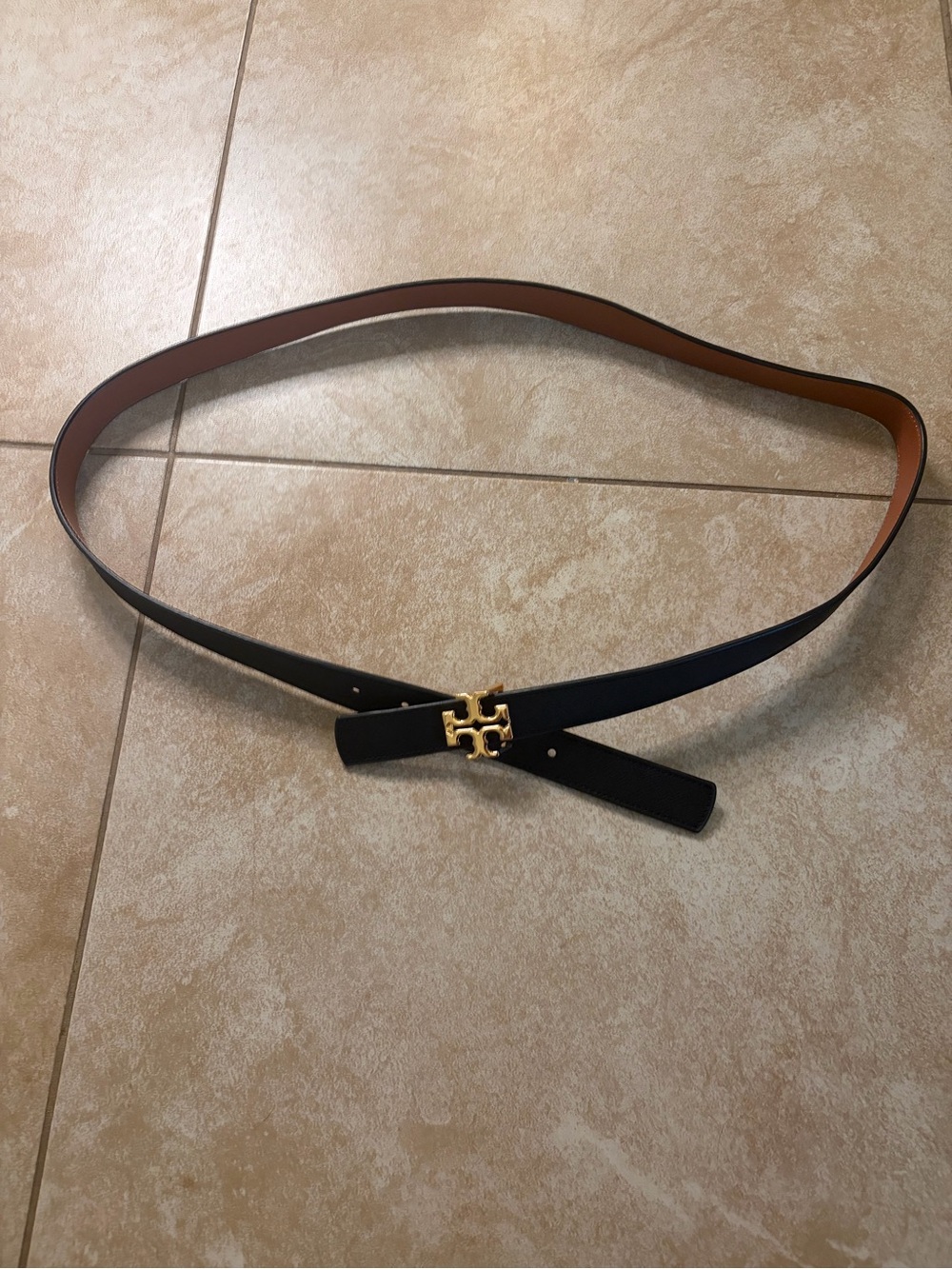 Tory Burch Reversible Black Leather Logo Belt